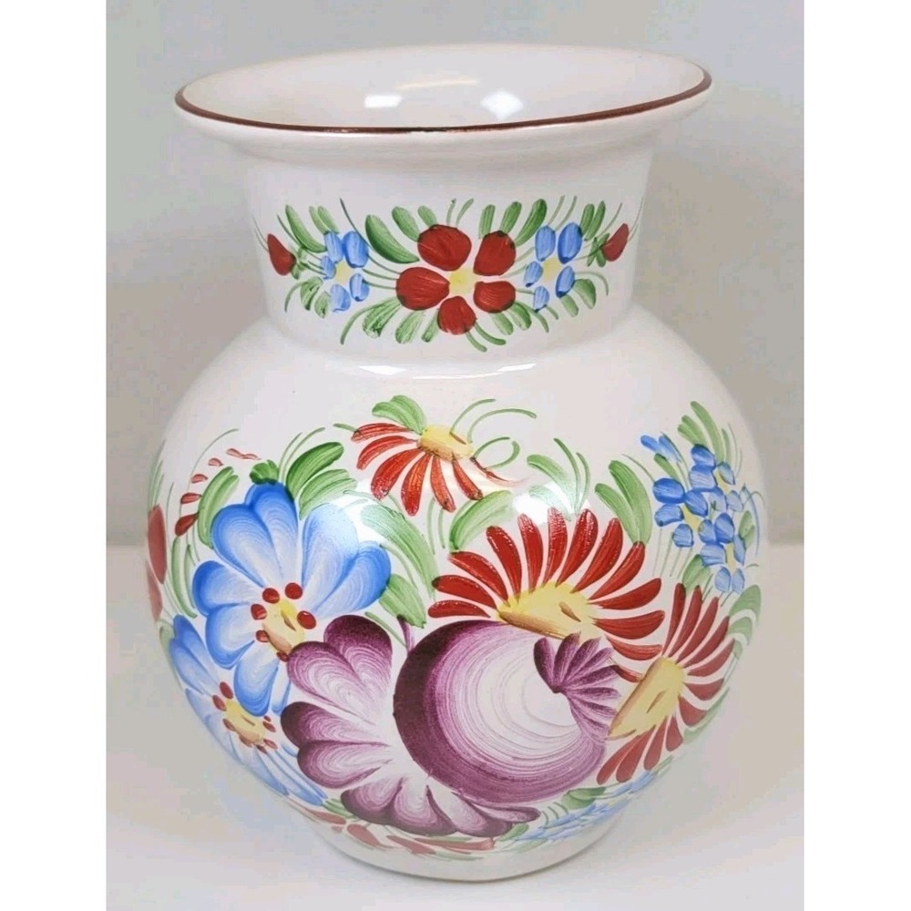 Chodovia Domažlice Hand-Painted Floral Vase 5" Czech Folk Art Boho Cottagecore